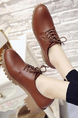 Brown Patent Leather Round Toe Platform Lace Up Boots