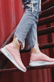 Pink and White Mesh Round Toe Platform Slip On Rubber Shoes