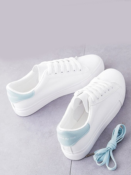White Leather Round Toe Platform Lace Up Rubber Shoes