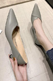 Gray Leather Pointed Toe Platform Low Stiletto Heels