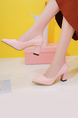 Pink Leather Pointed Toe Platform Chunky Heels