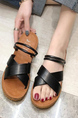 Black Leather Open Toe Platform Sandals