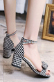 Black and White Fabric Open Toe Platform Ankle Strap Chunky Heels