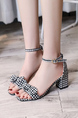 Black and White Fabric Open Toe Platform Ankle Strap Chunky Heels