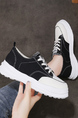 Black and White Leather Round Toe Platform Lace Up Rubber Shoes