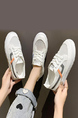 White Leather and Mesh Round Toe Platform Lace Up Rubber Shoes