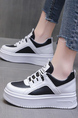 White and Black Leather Round Toe Platform Lace Up Rubber Shoes