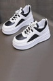 White and Black Leather Round Toe Platform Lace Up Rubber Shoes