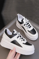 White and Black Leather Round Toe Platform Lace Up Rubber Shoes