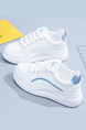 White and Blue Leather Round Toe Platform Lace Up Rubber Shoes