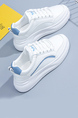 White and Blue Leather Round Toe Platform Lace Up Rubber Shoes