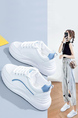White and Blue Leather Round Toe Platform Lace Up Rubber Shoes