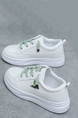 White Leather Round Toe Platform Lace Up Rubber Shoes