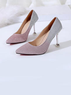 Pink and Silver Leather Pointed Toe Platform Stiletto Heels