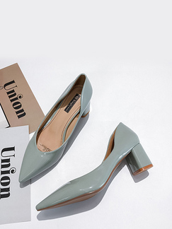 Gray Patent Leather Pointed Toe Platform Chunky Heels