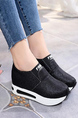 Black Leather Round Toe Platform Slip On Rubber Shoes