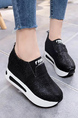 Black Leather Round Toe Platform Slip On Rubber Shoes