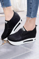 Black Leather Round Toe Platform Slip On Rubber Shoes