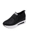 Black Leather Round Toe Platform Slip On Rubber Shoes