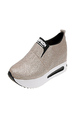 Beige Leather Round Toe Platform Slip On Rubber Shoes