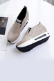 Beige Leather Round Toe Platform Slip On Rubber Shoes