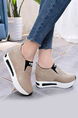 Beige Leather Round Toe Platform Slip On Rubber Shoes