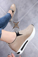 Beige Leather Round Toe Platform Slip On Rubber Shoes