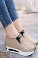 Beige Leather Round Toe Platform Slip On Rubber Shoes