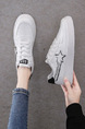 White Leather Round Toe Platform Lace Up Rubber Shoes