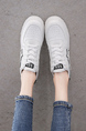 White Leather Round Toe Platform Lace Up Rubber Shoes