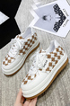 White and Brown Leather Round Toe Platform Lace Up Rubber Shoes