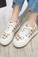 White and Brown Leather Round Toe Platform Lace Up Rubber Shoes