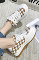 White and Brown Leather Round Toe Platform Lace Up Rubber Shoes