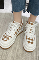 White and Brown Leather Round Toe Platform Lace Up Rubber Shoes