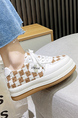 White and Brown Leather Round Toe Platform Lace Up Rubber Shoes