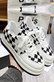 White and Black Leather Round Toe Platform Lace Up Rubber Shoes