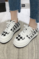 White and Black Leather Round Toe Platform Lace Up Rubber Shoes