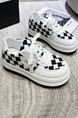 White and Black Leather Round Toe Platform Lace Up Rubber Shoes