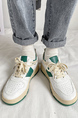 White and Green Leather Round Toe Platform Lace Up Rubber Shoes