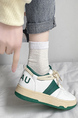White and Green Leather Round Toe Platform Lace Up Rubber Shoes