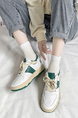 White and Green Leather Round Toe Platform Lace Up Rubber Shoes