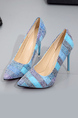 Blue Colorful Leather Pointed Toe Platform Stiletto Heels