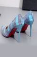 Blue Colorful Leather Pointed Toe Platform Stiletto Heels