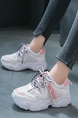 White and Pink Mesh Round Toe Platform Lace Up Rubber Shoes