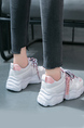 White and Pink Mesh Round Toe Platform Lace Up Rubber Shoes