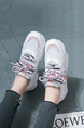 White and Pink Mesh Round Toe Platform Lace Up Rubber Shoes