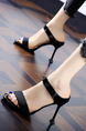 Black Leather and Fabric Open Toe Platform Stiletto Heels