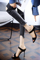 Black Leather and Fabric Open Toe Platform Stiletto Heels