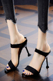 Black Leather and Fabric Open Toe Platform Stiletto Heels