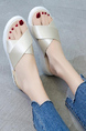 White Leather Open Toe Platform Slides Sandals